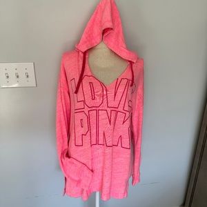 Victoria's Secret Vintage Rare Older Medium LOVE PINK Hoodie Marble V-Neck Neon